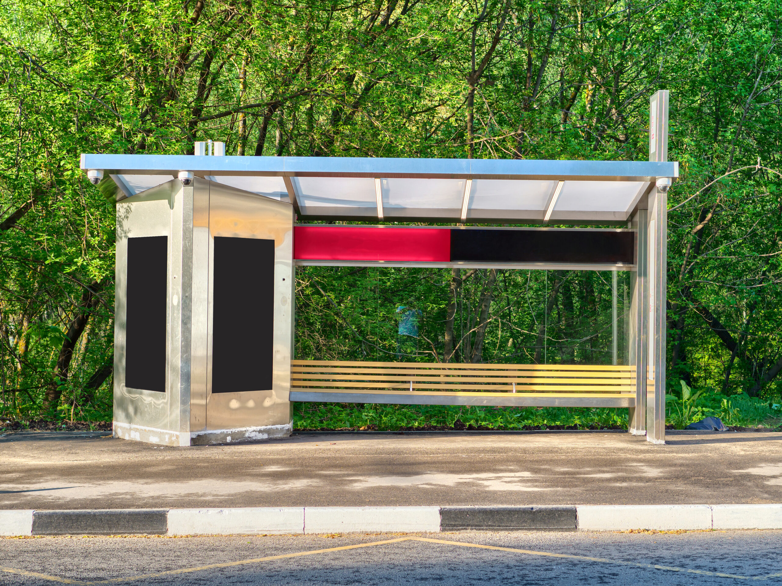 Modern,Bus,Stop,With,Blank,Black,Banner
