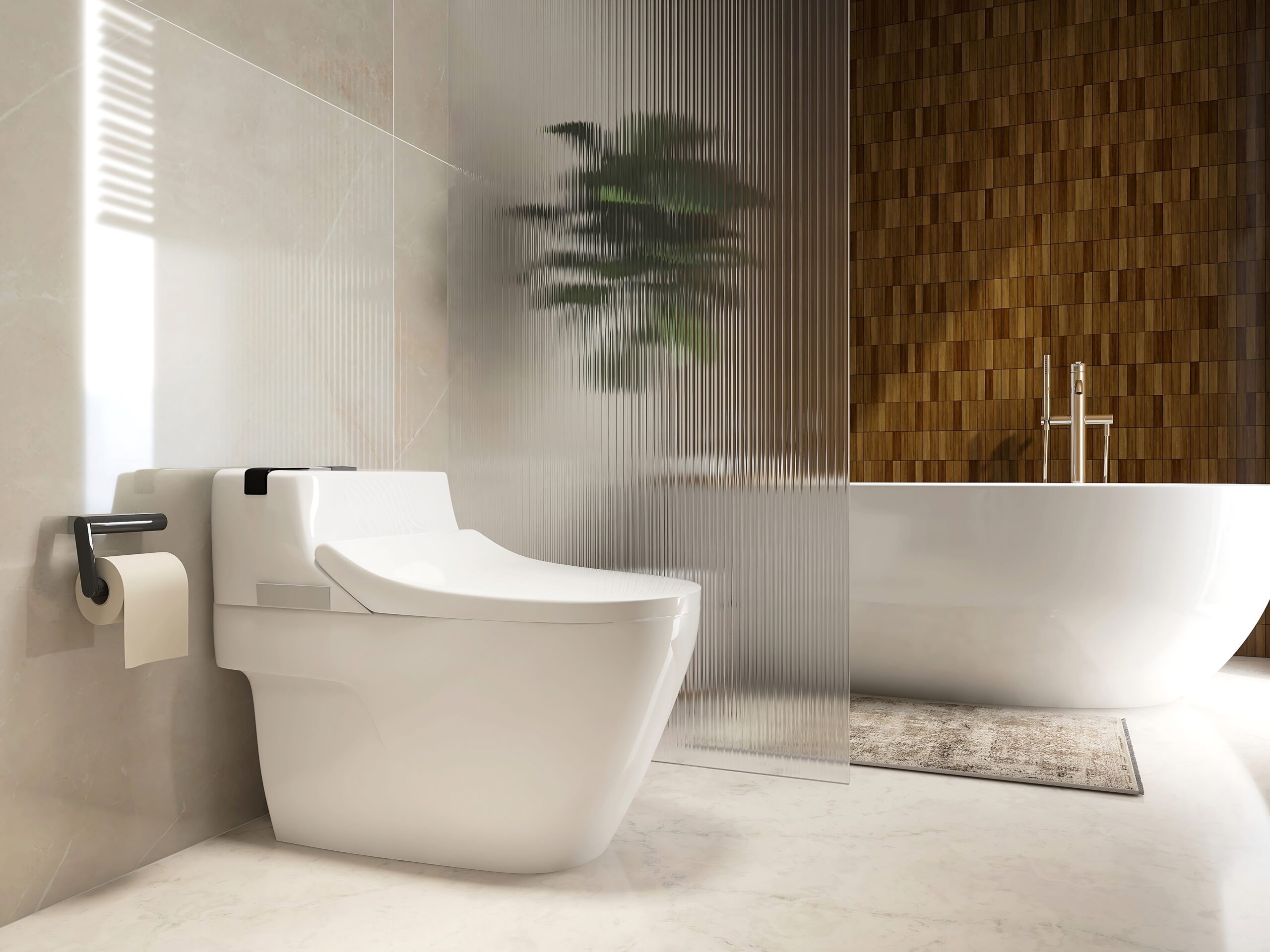 Luxury,Beige,Cream,Bathroom,,Modern,Toilet,Bowl,,Tissue,Paper,Holder,